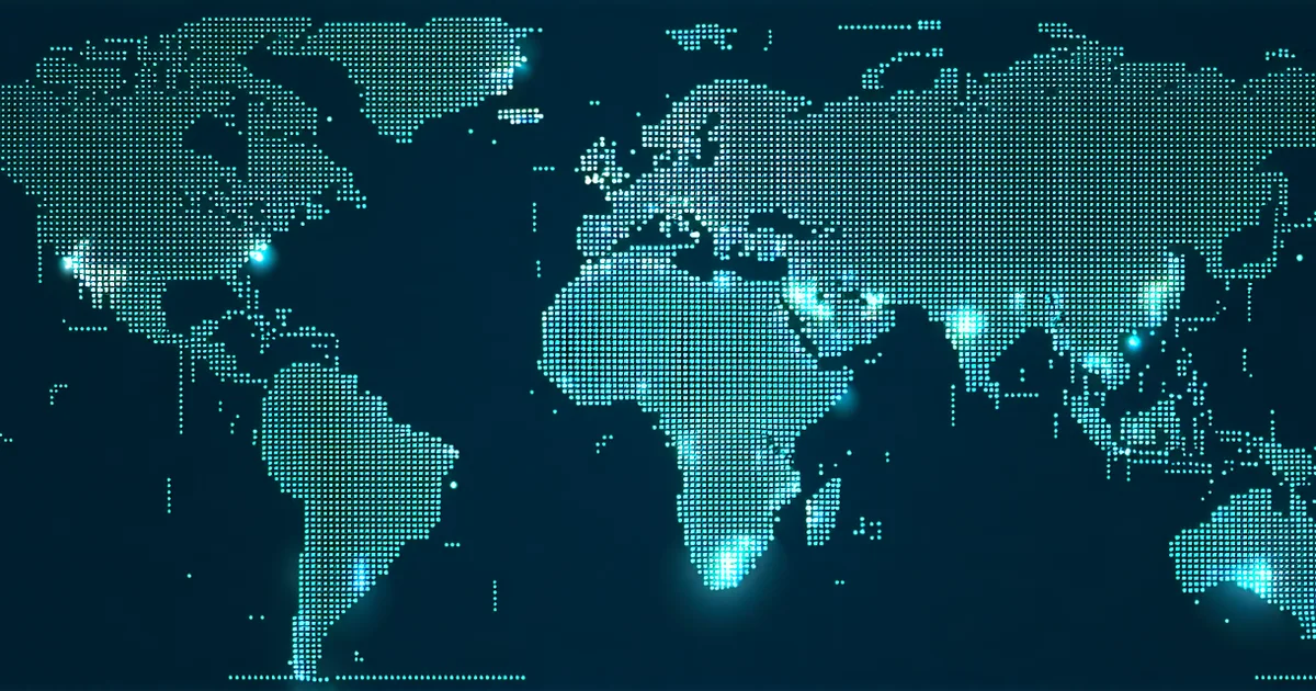 Abstract world map with glowing data points representing distributed real user sessions