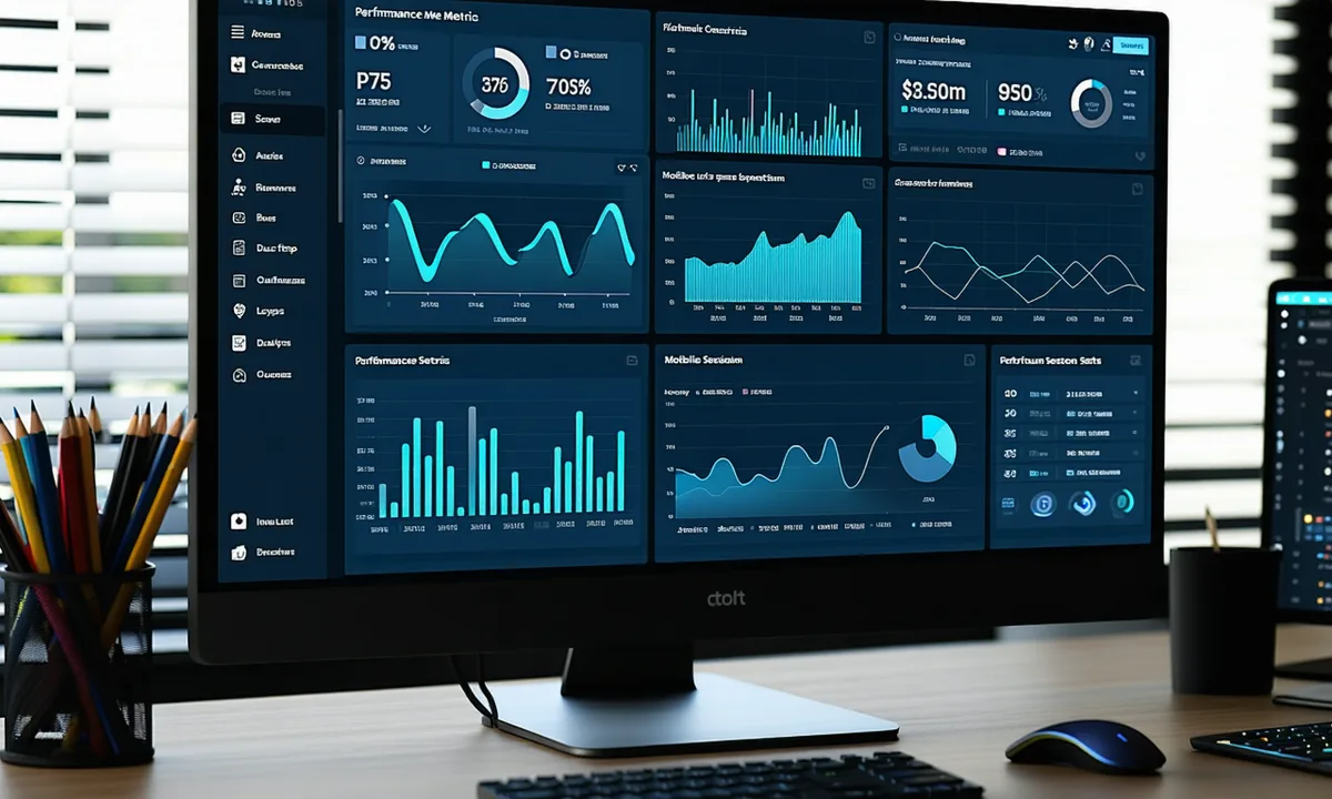 Pulsecadence dashboard showing real-user p75 LCP metrics segmented by device and geography on a dark-themed interface